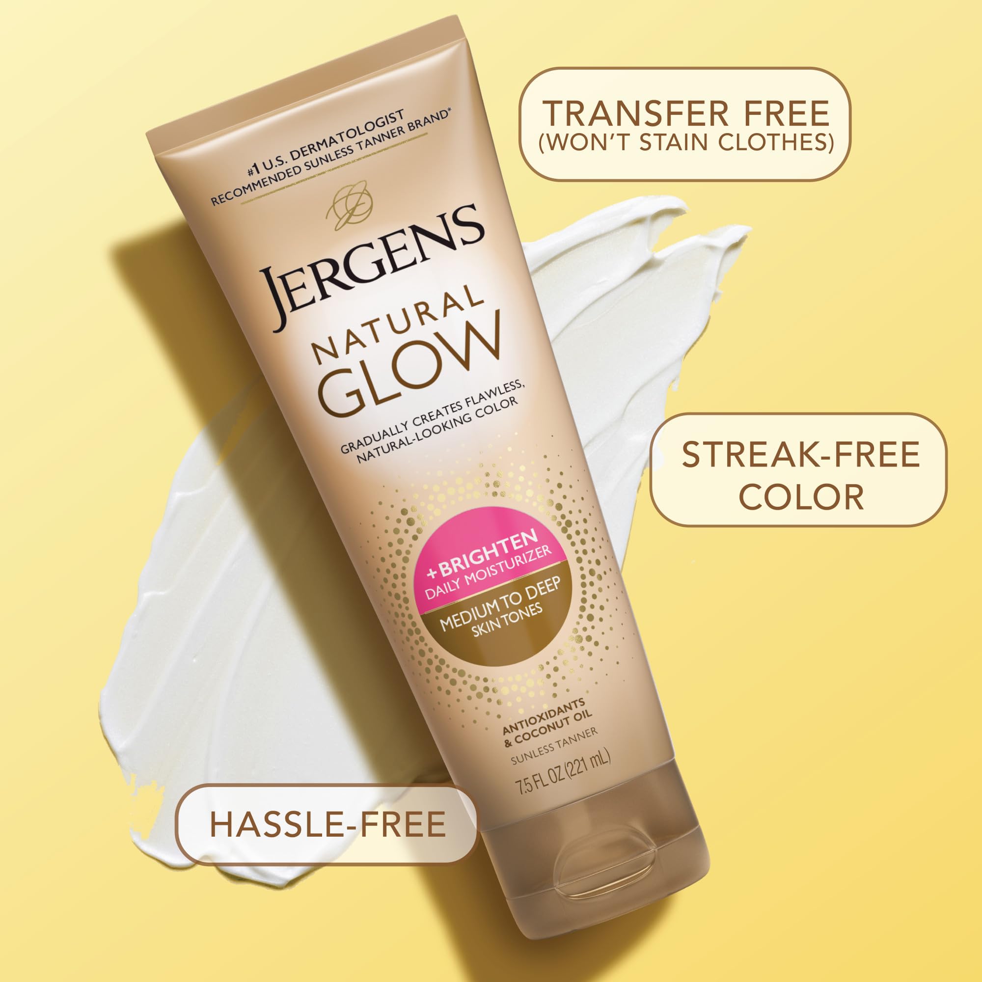 Jergens label close-up with directions, helps users apply correctly for best results