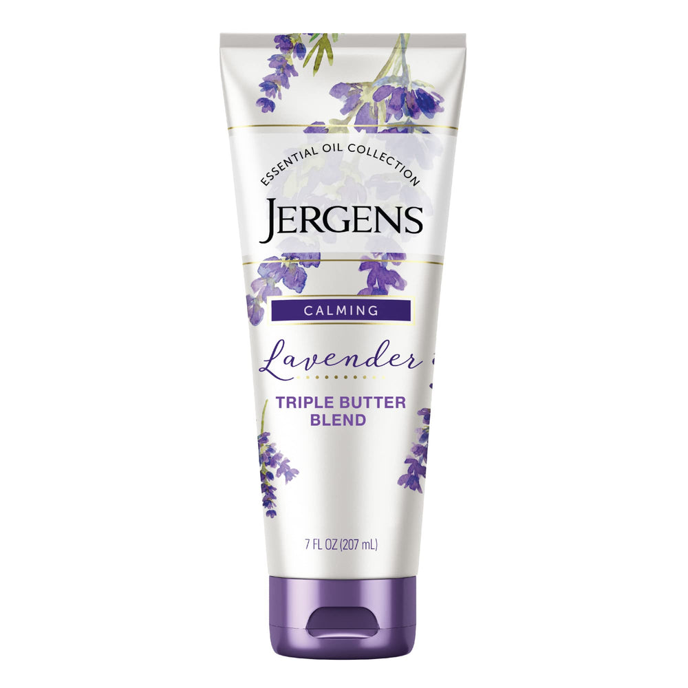 Jergens front tube showing lavender body butter for quick hydration
