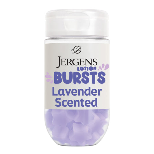 Jergens front packaging showing purple star bursts and benefits