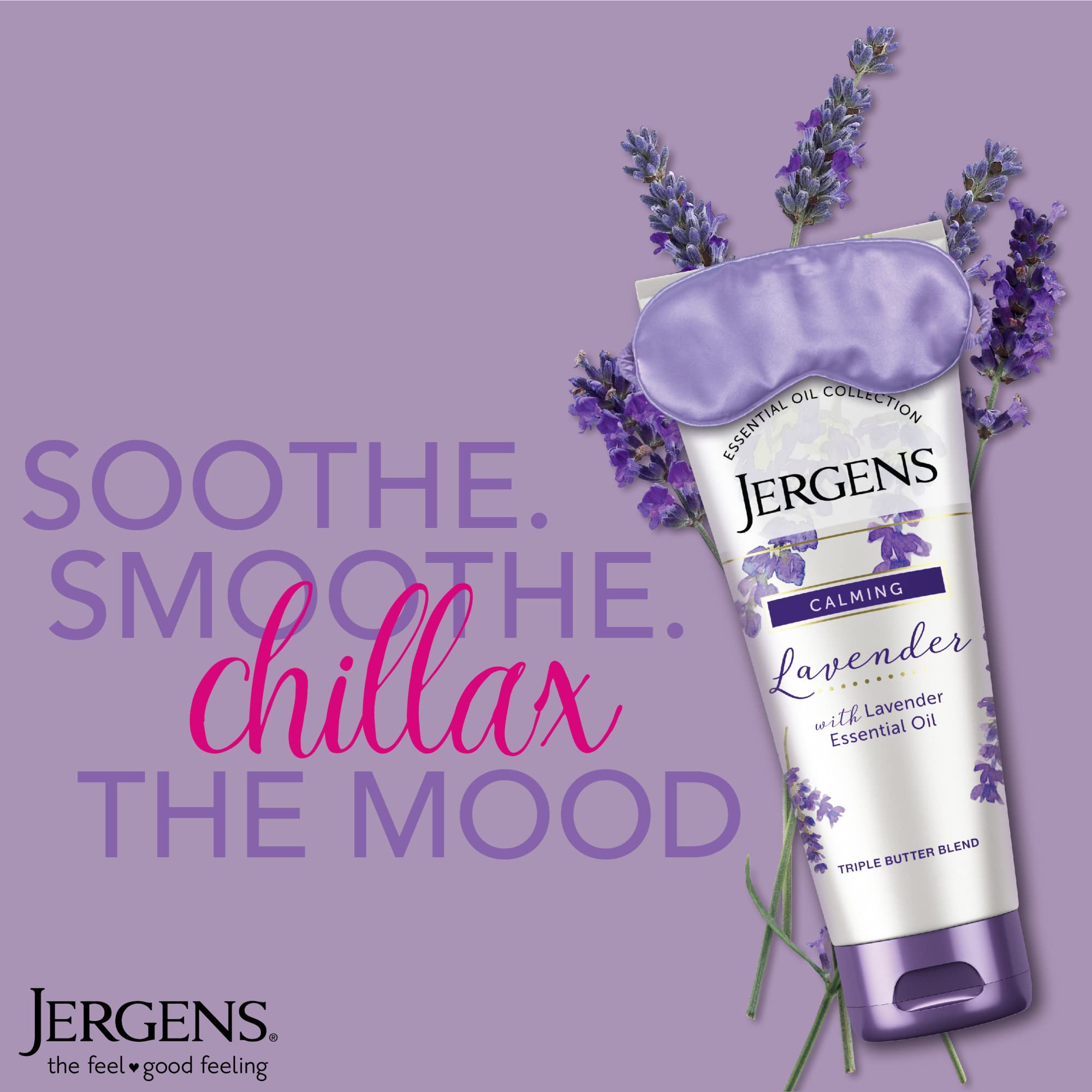 Jergens triple butters display highlighting shea cocoa mango nourishment