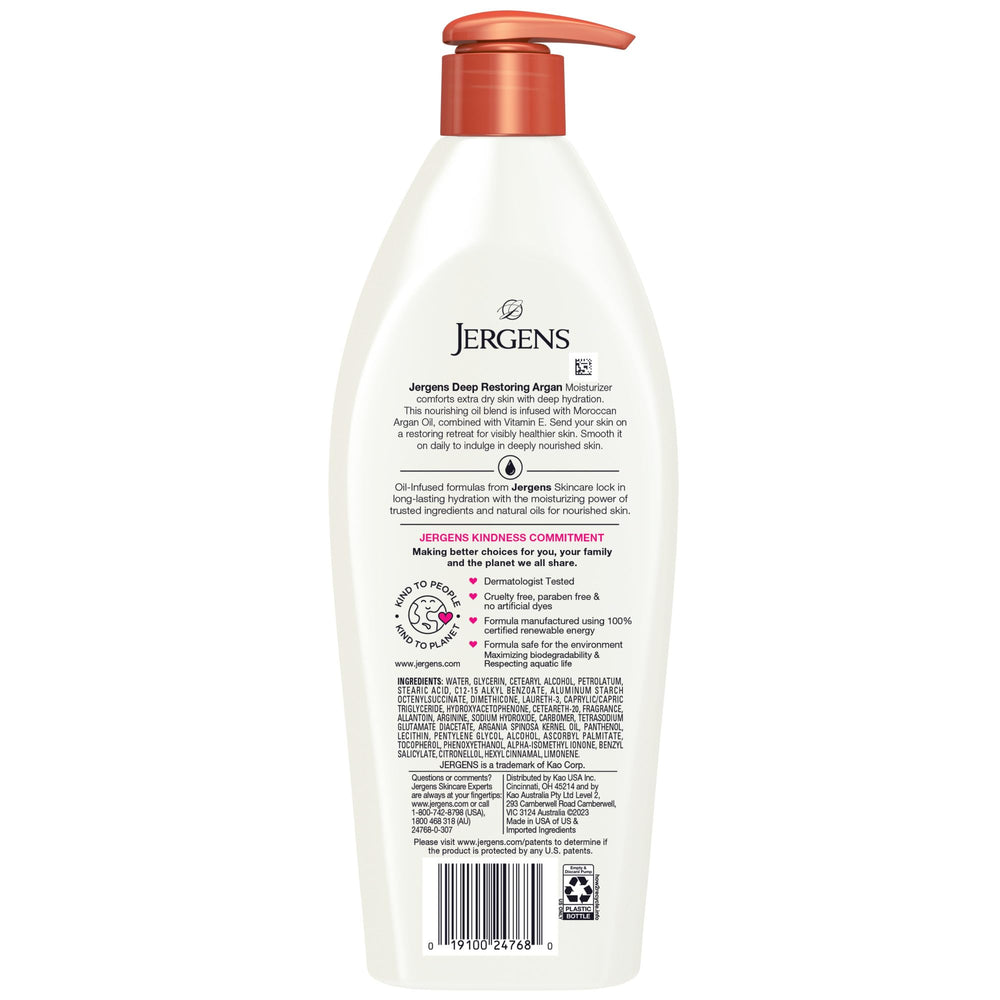 Jergens lifestyle bathroom counter display, suggests daily use convenience