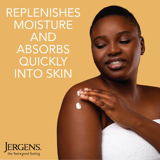 Jergens lotion pump dispensing lightweight texture that absorbs quickly for non-sticky feel