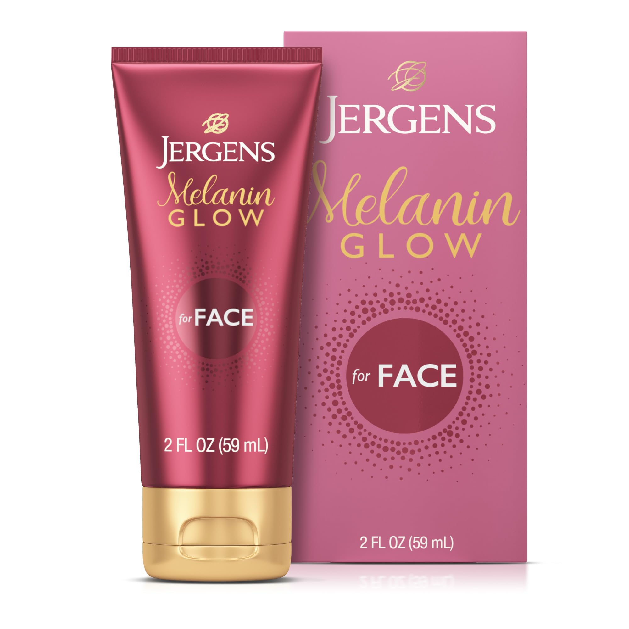 Jergens Melanin Glow front packaging showing product label and tube, radiance boost