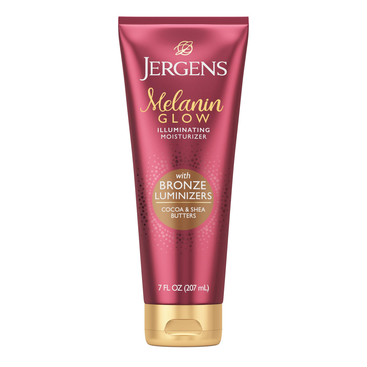Jergens Melanin Glow front packaging showing product benefits and size