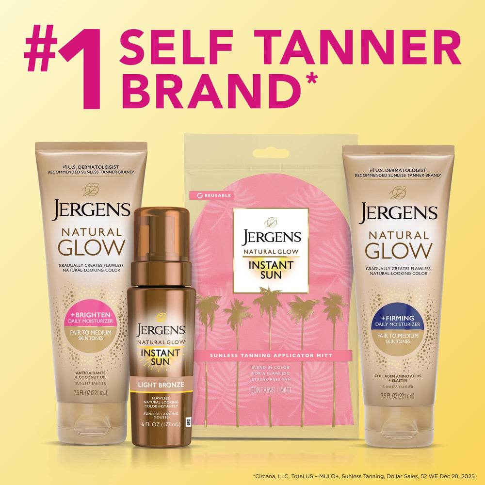 Jergens with exfoliating mitt showing preparation for even tan