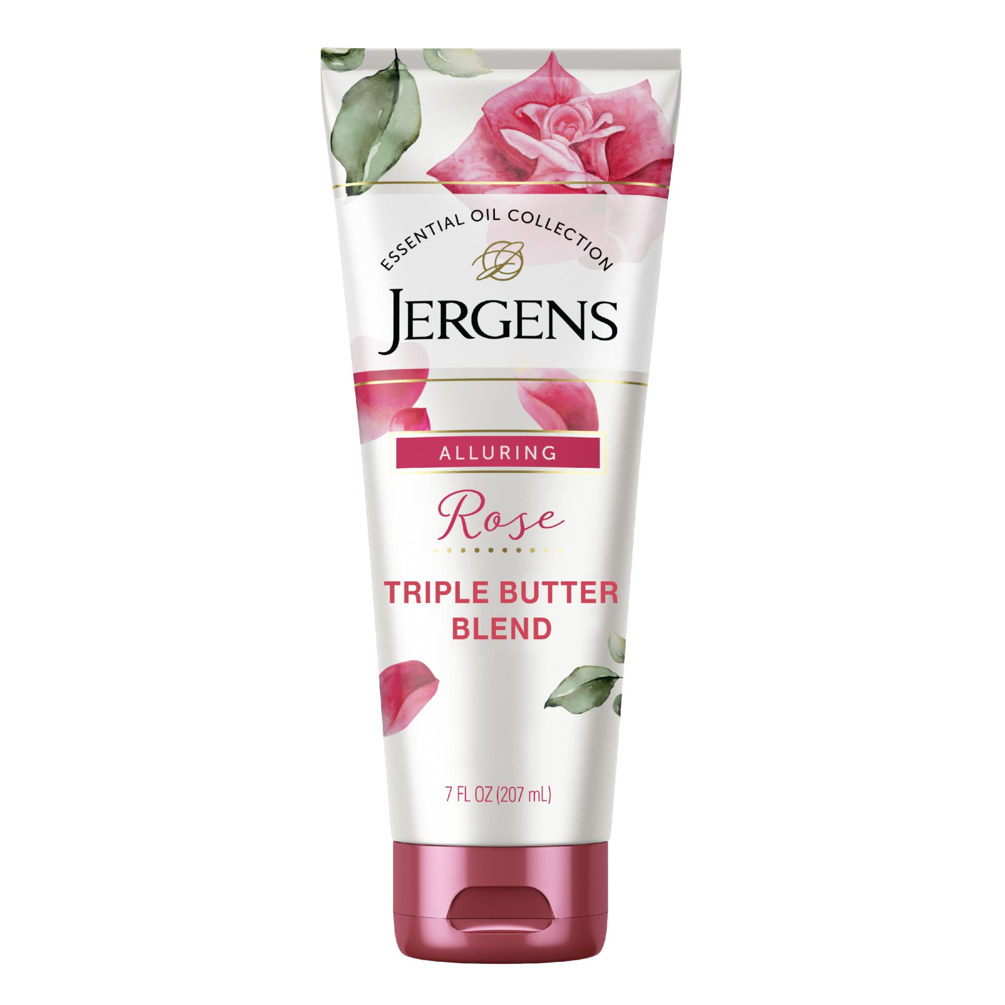 Jergens jar front view showing rose body butter and nourishing benefits