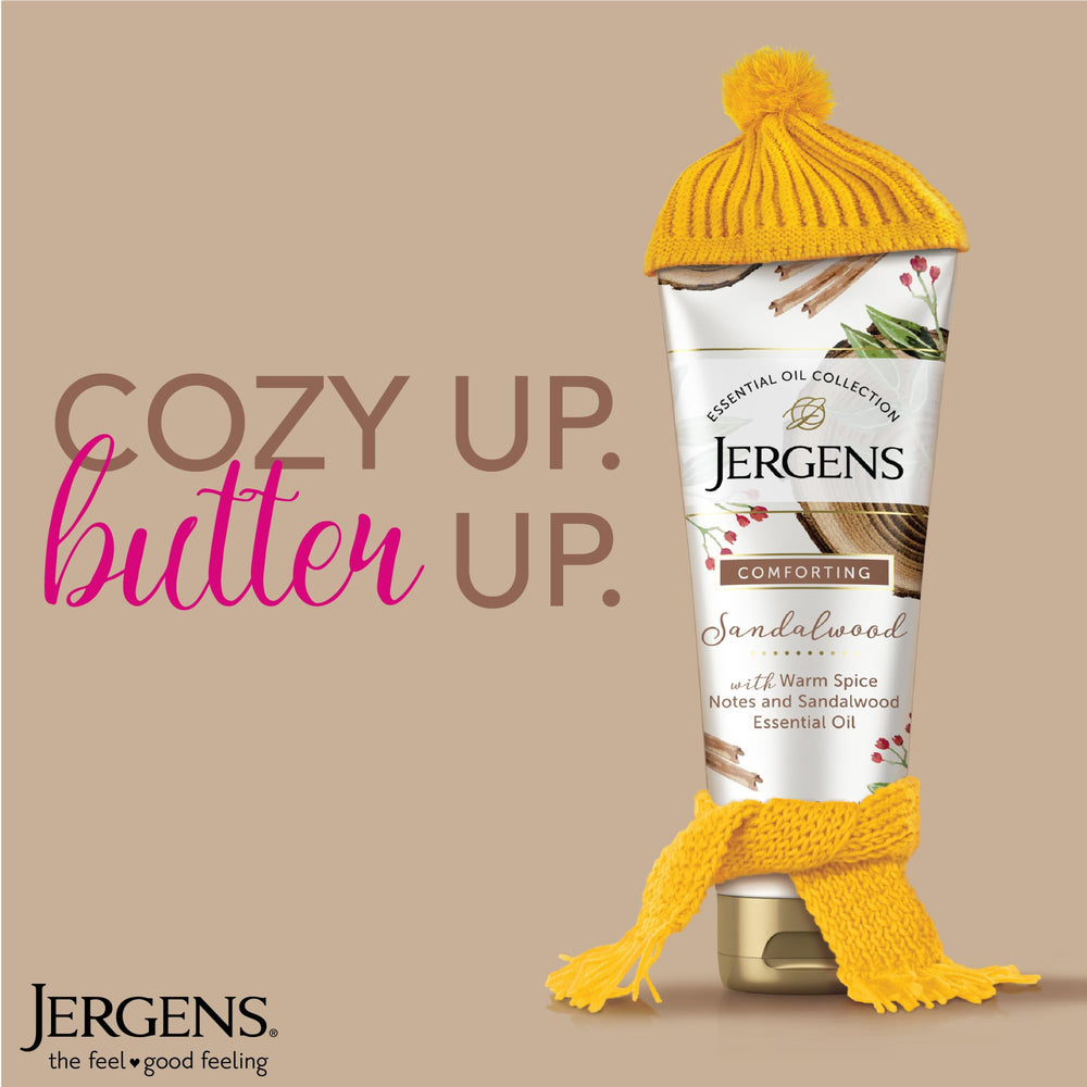 Jergens hand applying body butter to show smoothing and moisturizing effect