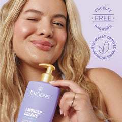 Jergens lotion texture swatch illustrating smooth, non greasy finish