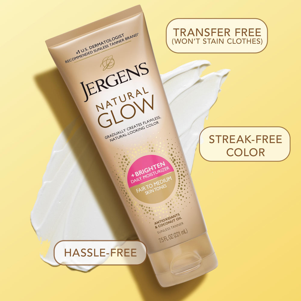 Jergens bottle next to hand for size comparison and travel-friendly benefit