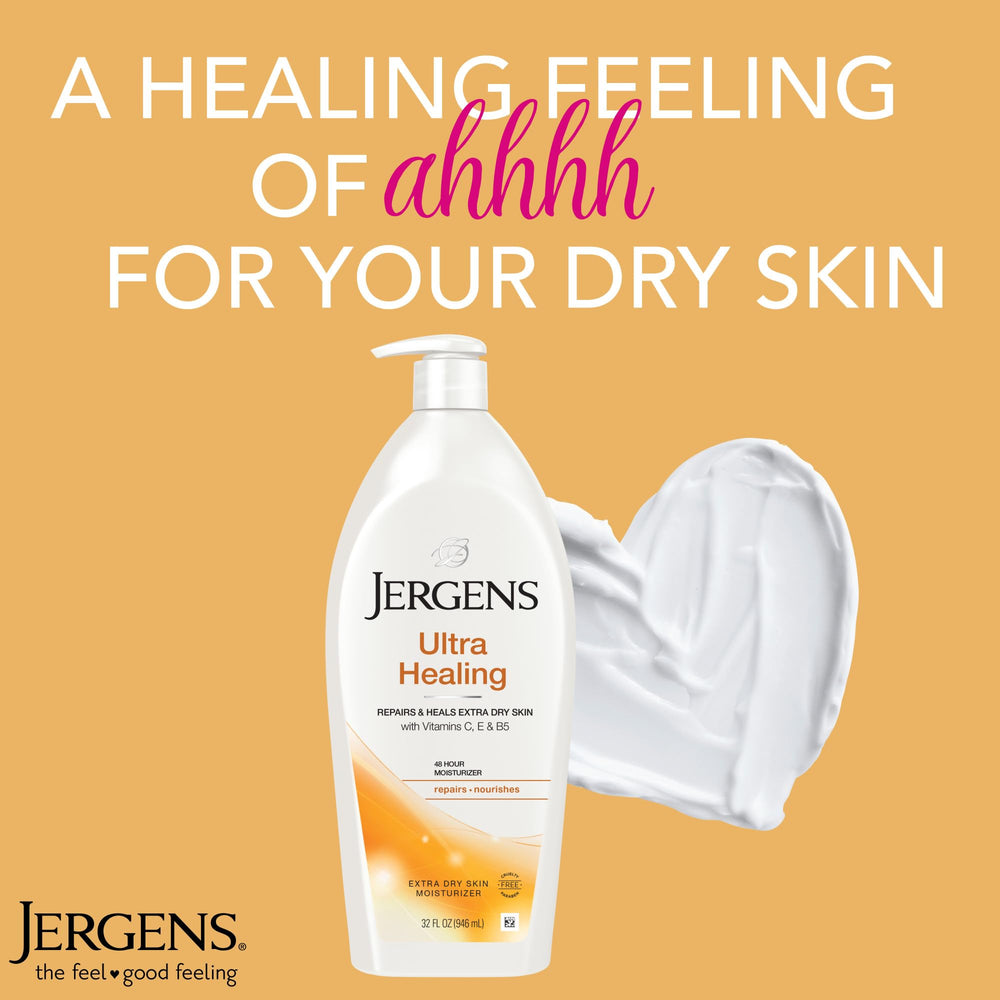 32oz Jergens bottle next to common items to show large size and value benefit