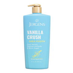 Jergens bottle front packaging showing Vanilla Crush scent and benefits