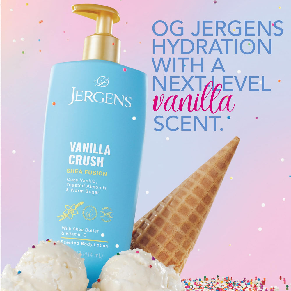 Jergens lotion texture close-up showing creamy shea-rich hydration