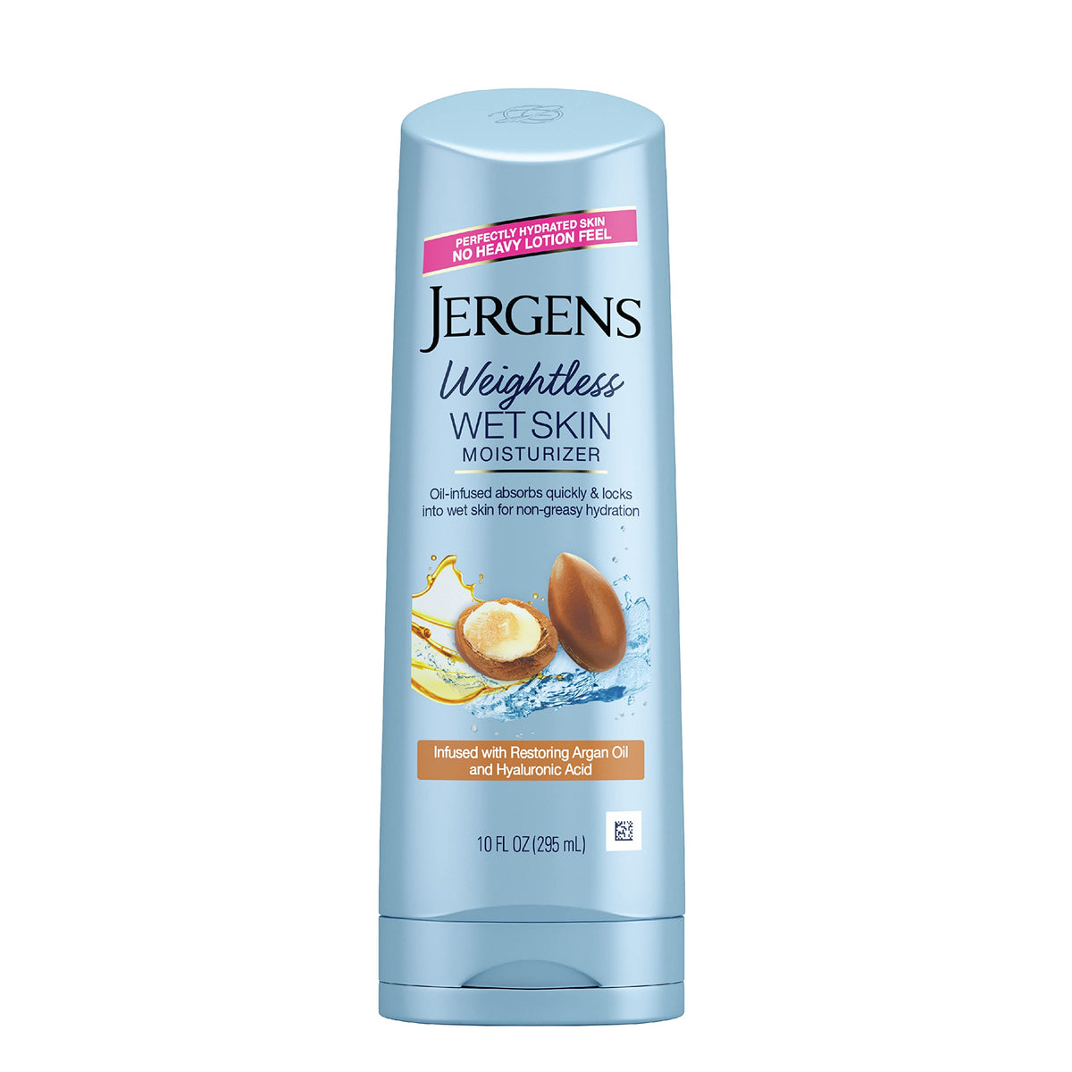 Jergens front packaging showing wet skin moisturizer and easy identification benefit