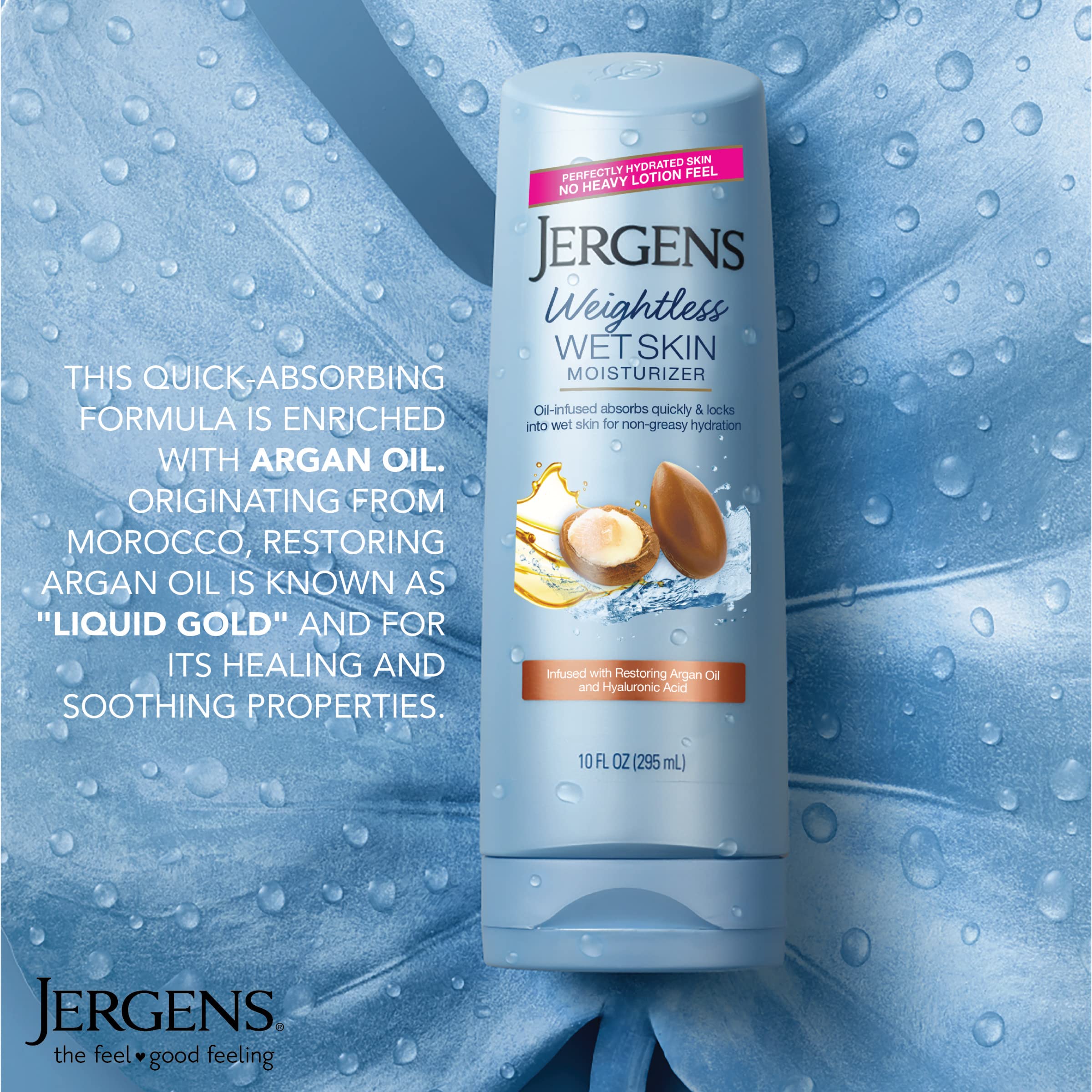 Jergens pump dispenser close-up highlighting convenient, controlled application benefit