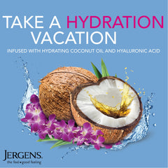 Jergens lotion texture on hand demonstrating fast-absorbing, non-sticky finish