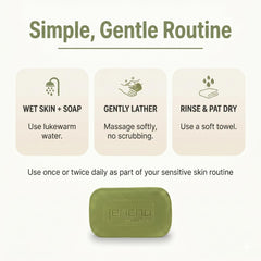 Jericho bar on bathroom shelf in lifestyle scene promoting calming, low‑irritant routine