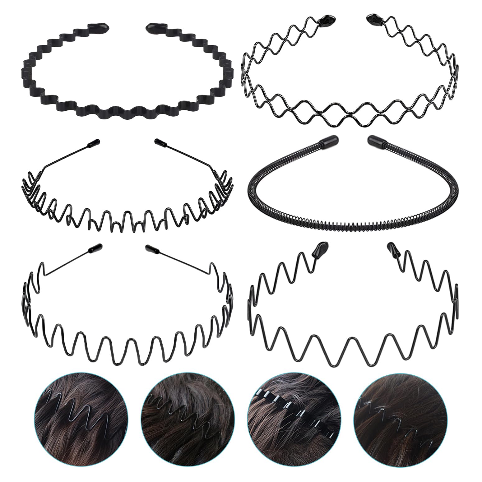 JERLITU front view of six-pack metal headbands showing neat compact package and convenience