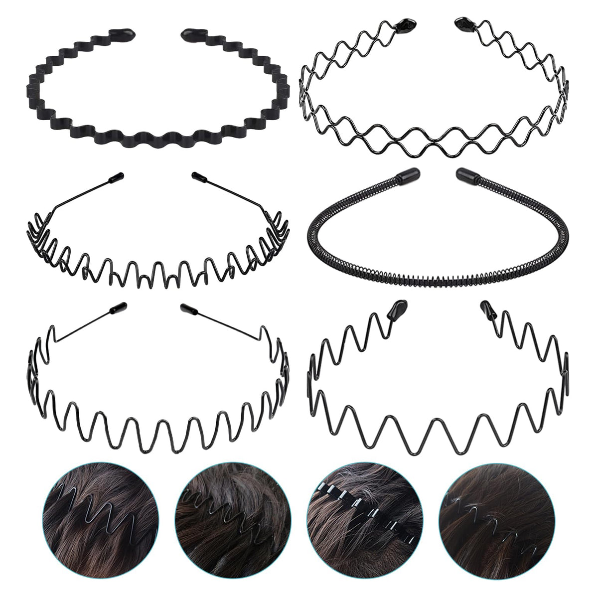 JERLITU front view of six-pack metal headbands showing neat compact package and convenience