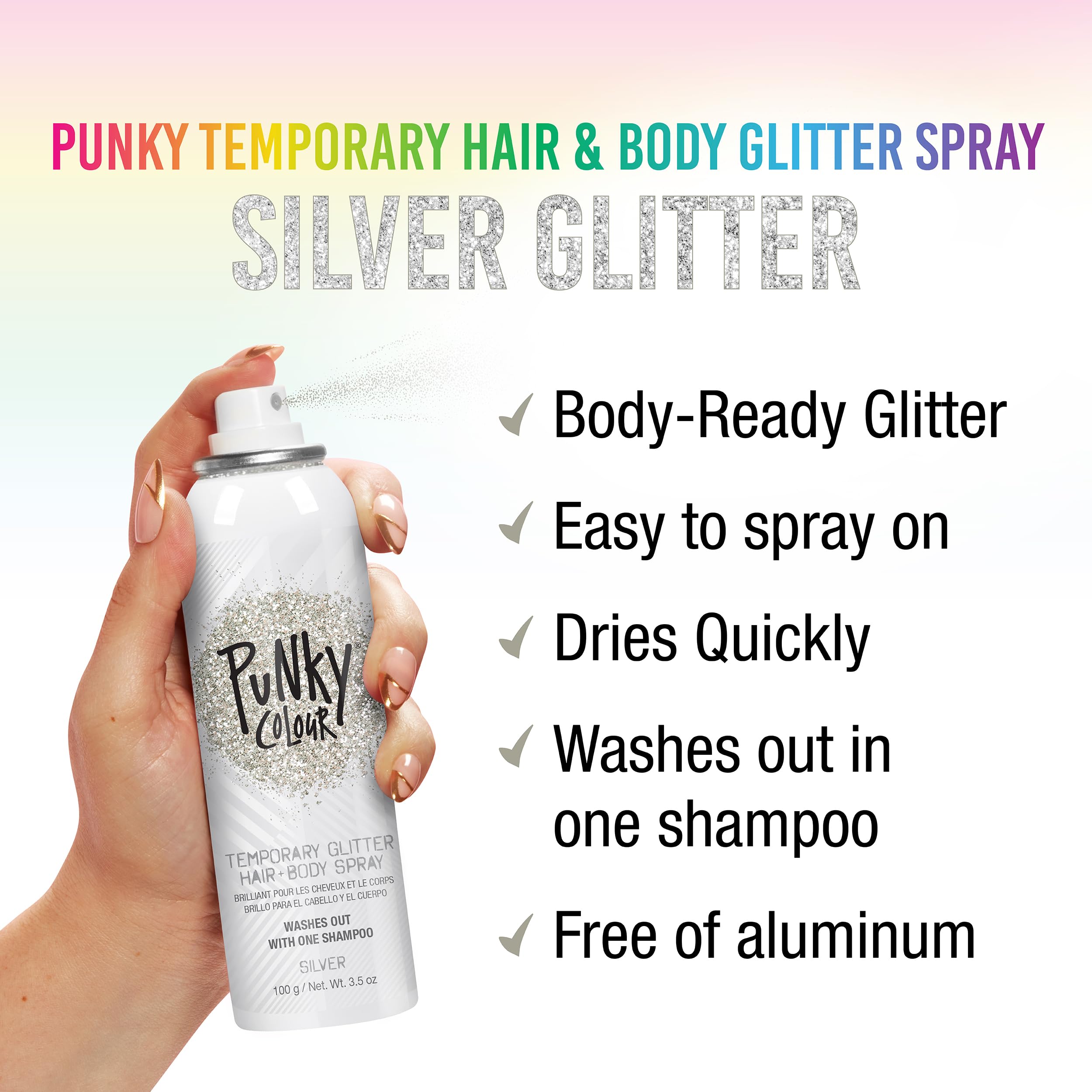 Jerome Russell Punky spray action producing fine glitter mist for instant sparkle
