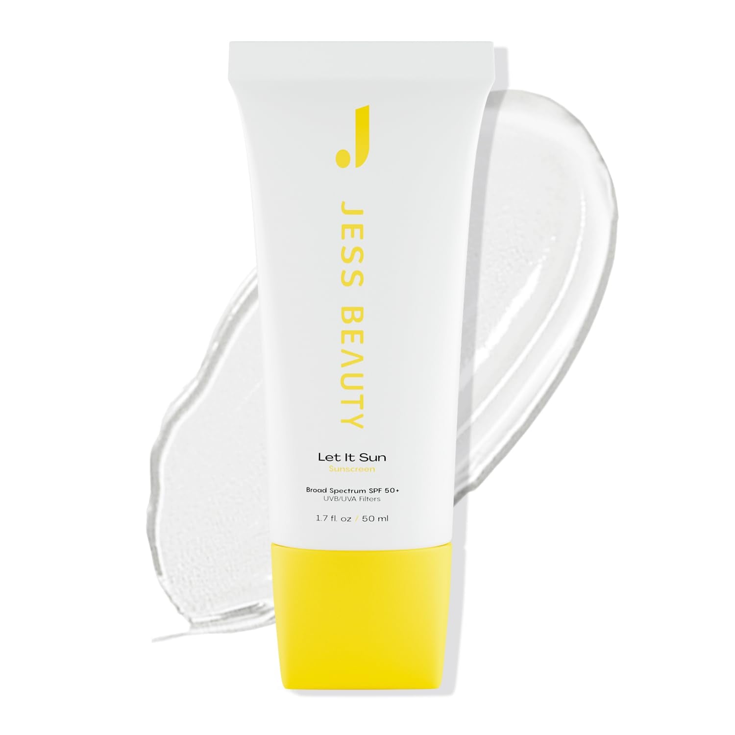 JESS BEAUTY front tube of Let It Sun SPF 50 showing compact design and clear finish
