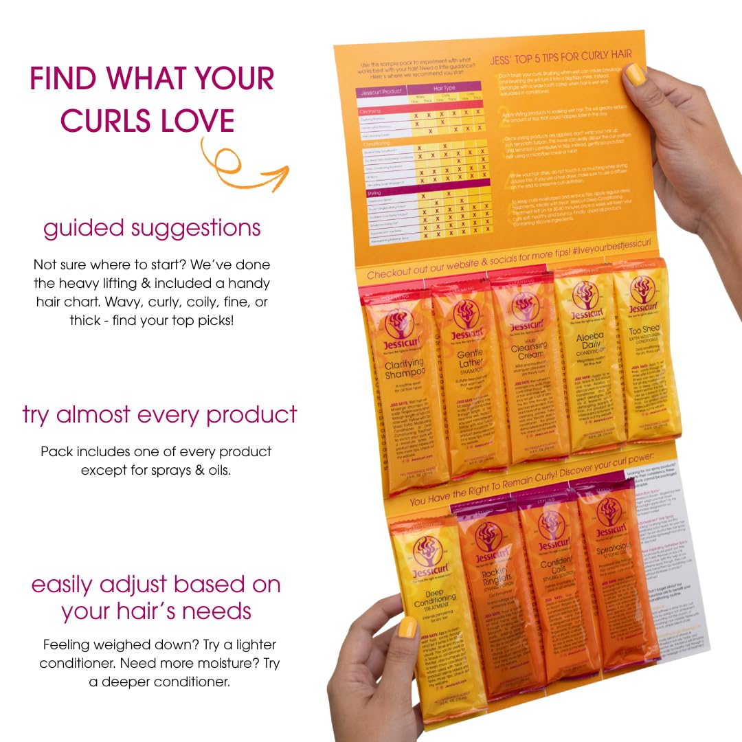 Close-up of Jessicurl product textures demonstrating creamy conditioners and gel for styling control