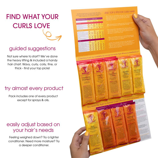 Close-up of Jessicurl product textures demonstrating creamy conditioners and gel for styling control