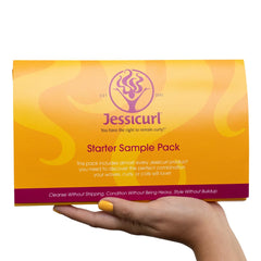 Jessicurl starter pack front view showing included sample bottles and labels for easy selection and trial