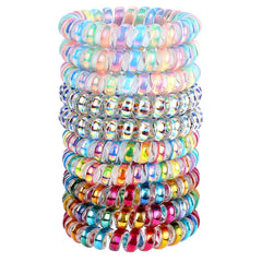 JessLab front group display showing ten colorful spiral hair ties and variety