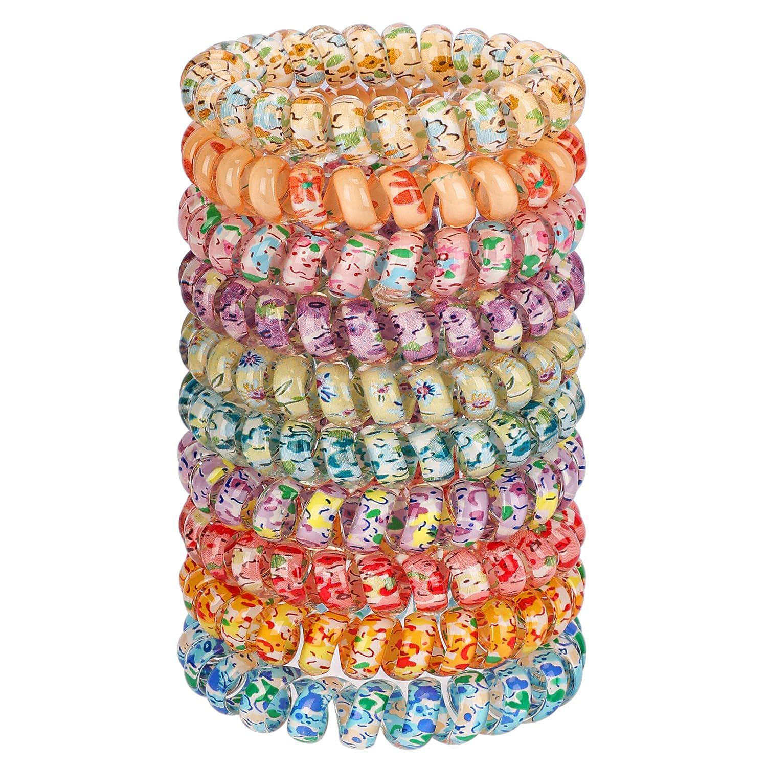 JessLab front packaging showing 10 colorful coil hair ties and floral prints for style