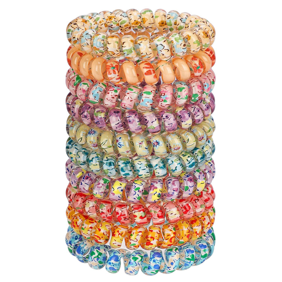 JessLab front packaging showing 10 colorful coil hair ties and floral prints for style
