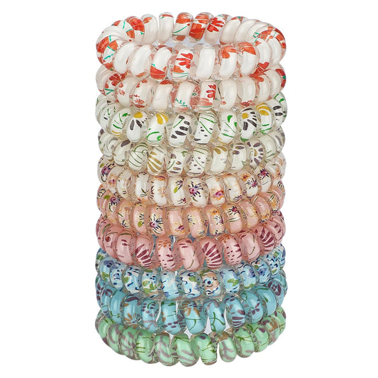 JessLab front packaging showing ten colorful spiral hair ties and benefits