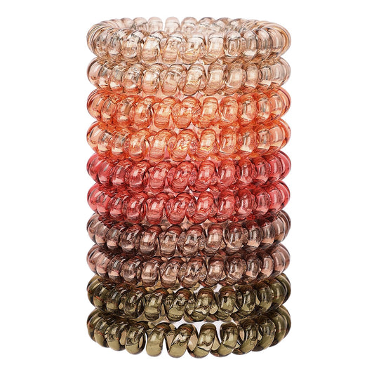 JessLab front view of assorted coiled hair ties shows colors and compact design benefit