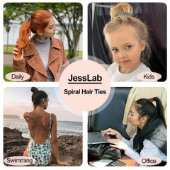 JessLab hair tie on wet hair in a shower setting showing waterproof, non-absorbent benefit