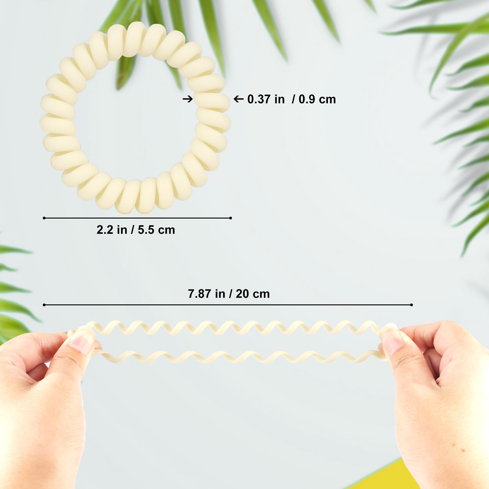 JessLab hair tie next to hand showing 2.17 inch diameter scale