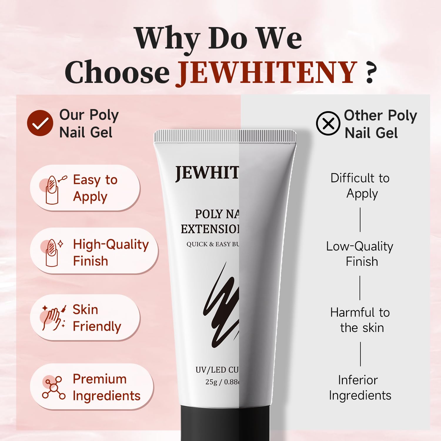 JEWHITENY hand applying poly gel while shaping nails for precise results