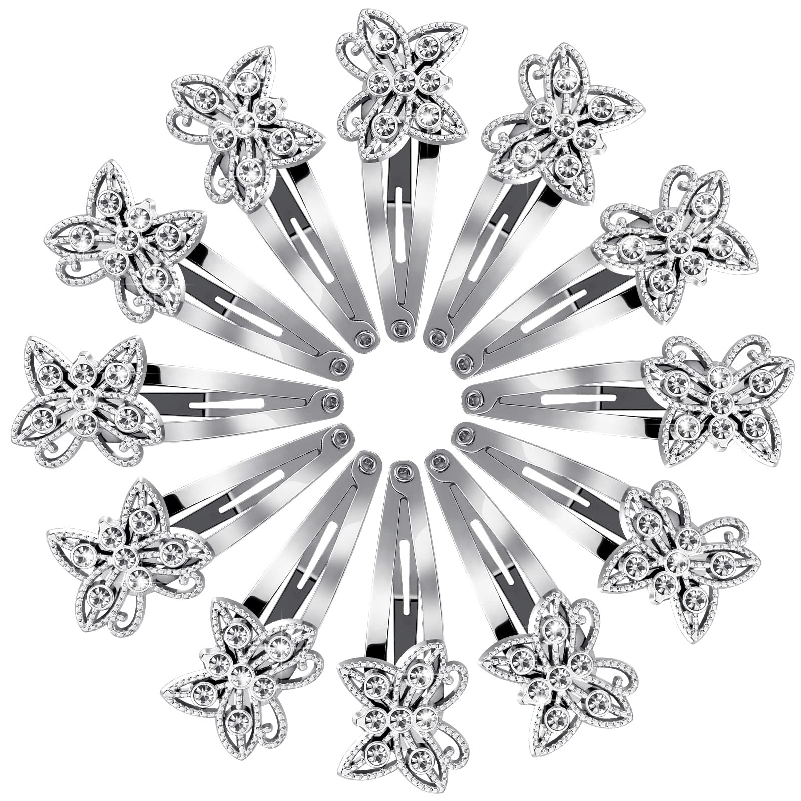 Jexine front view of twelve butterfly clips showing sparkle and packaging benefit