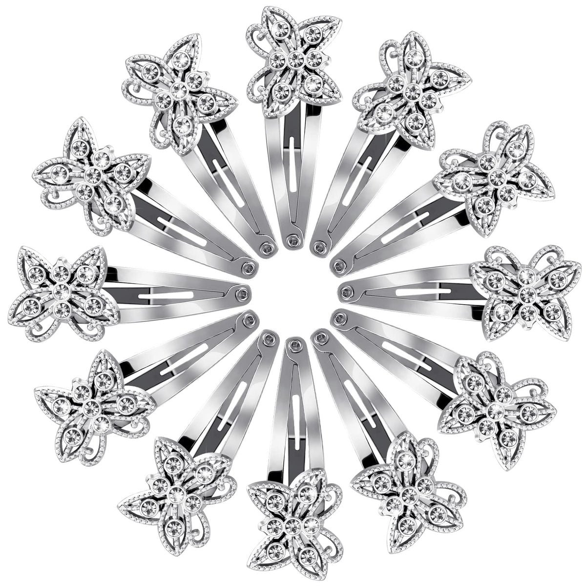 Jexine front view of twelve butterfly clips showing sparkle and packaging benefit