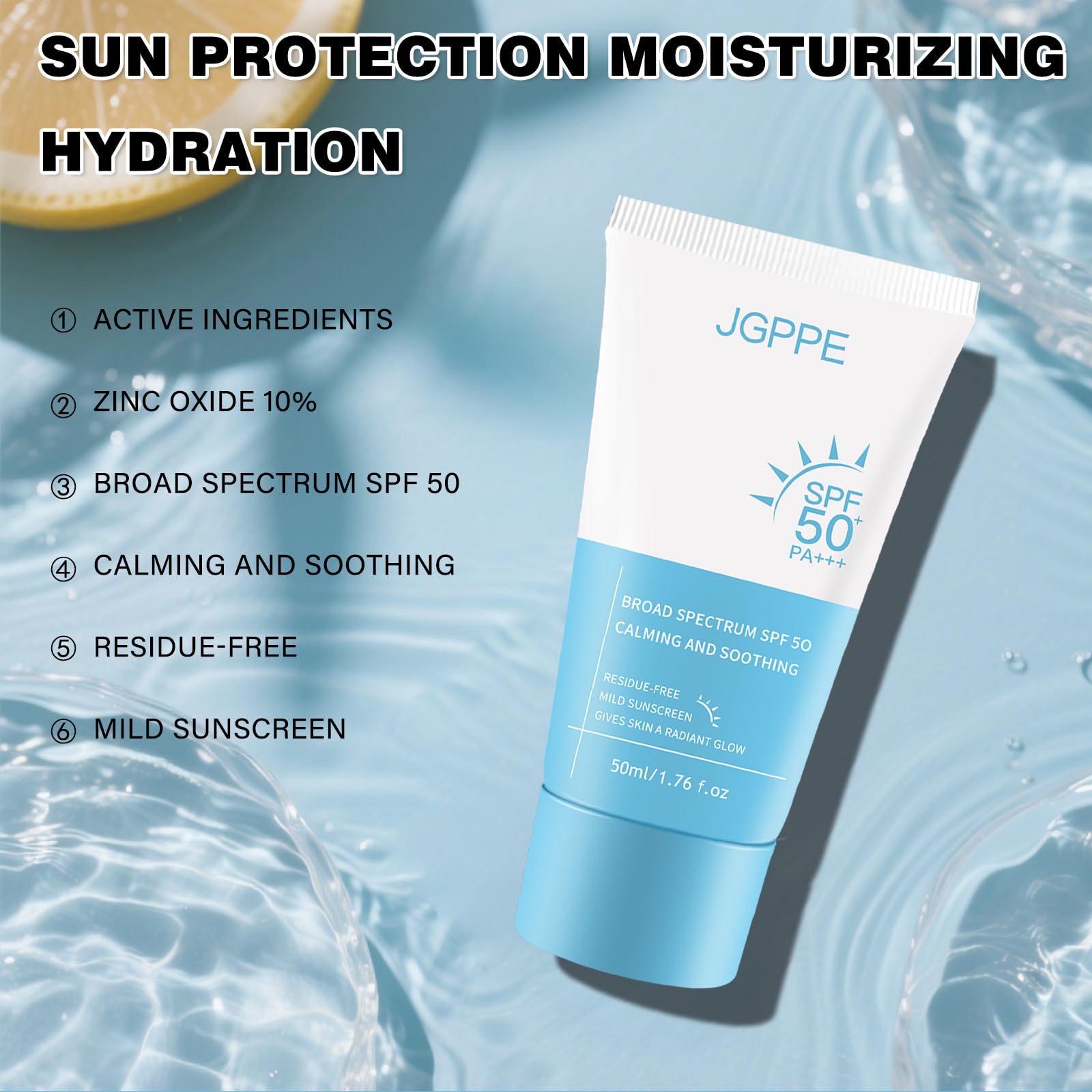 Jgppe sunscreen dispensed on fingertip illustrating lightweight spread