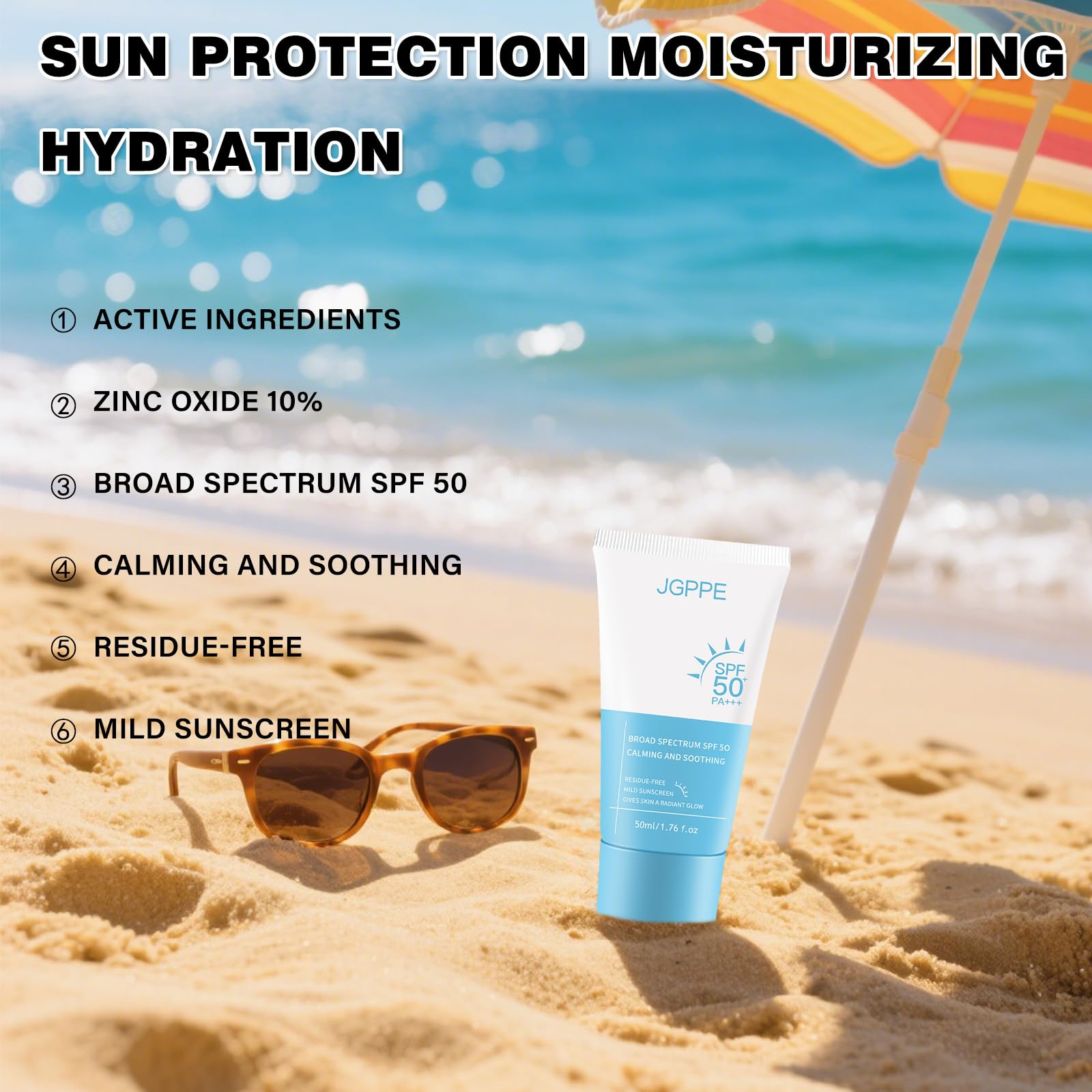 Jgppe pump dispensing sunscreen showing easy application benefit