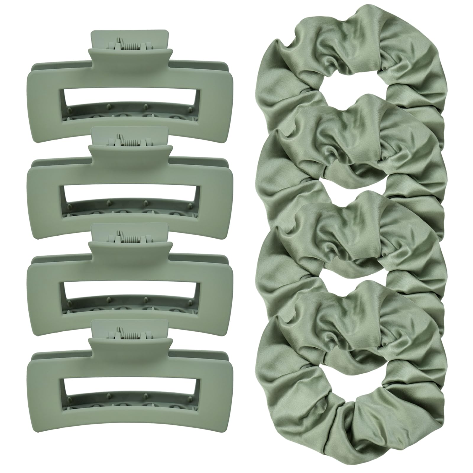 JGQUR front packaging of green hair set showing included clips and scrunchies, convenient gift