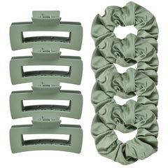 JGQUR front packaging of green hair set showing included clips and scrunchies, convenient gift