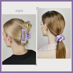 JGQUR hand holding clip and scrunchie showing size and portable benefit