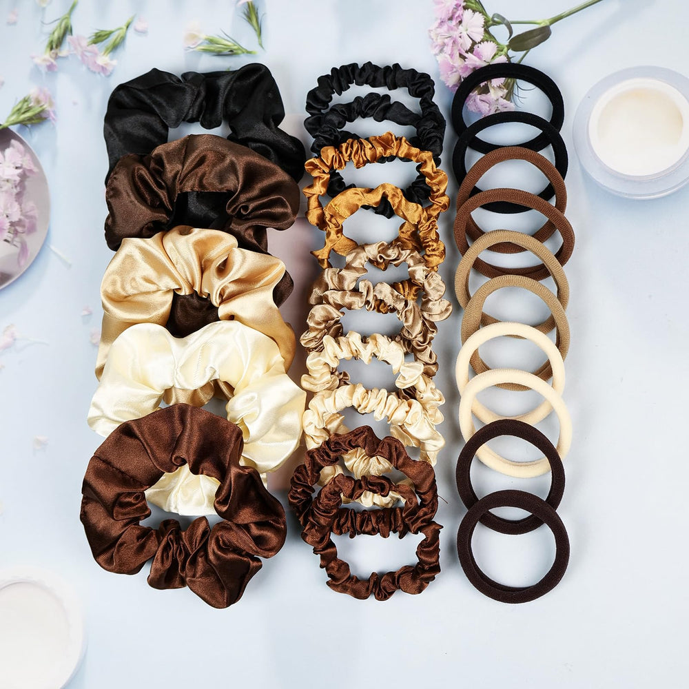 JGQUR small satin hair ties clustered to show gentle hold for thin hair