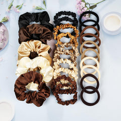 JGQUR small satin hair ties clustered to show gentle hold for thin hair