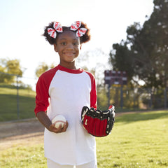 JiaDuo bows styled at a baseball field giving coordinated team look