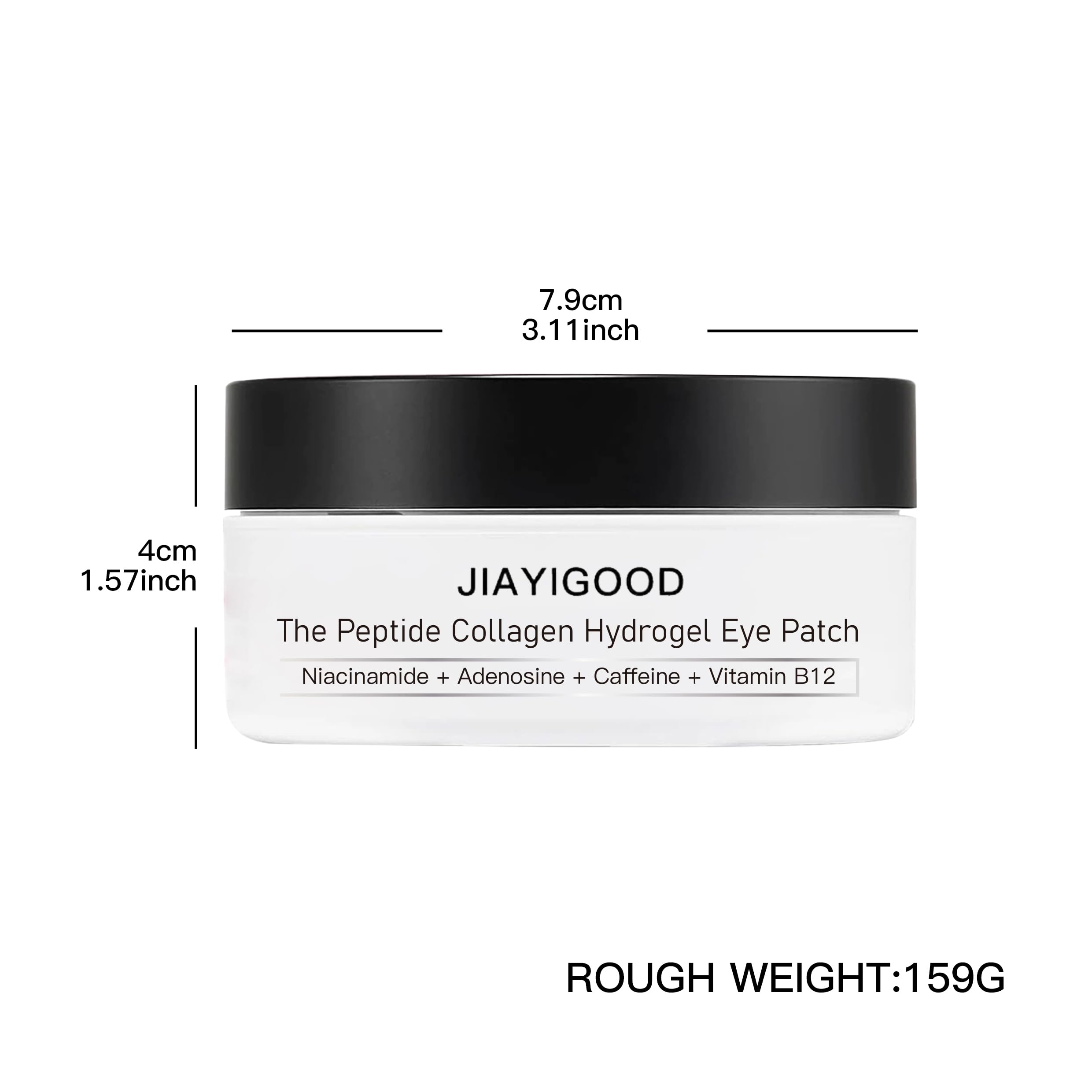 JIAYIGOOD open jar revealing stacked hydrogel under-eye patches and easy access