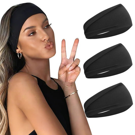 Jidsouy front view of three black headbands showing neat stacked packaging and convenience