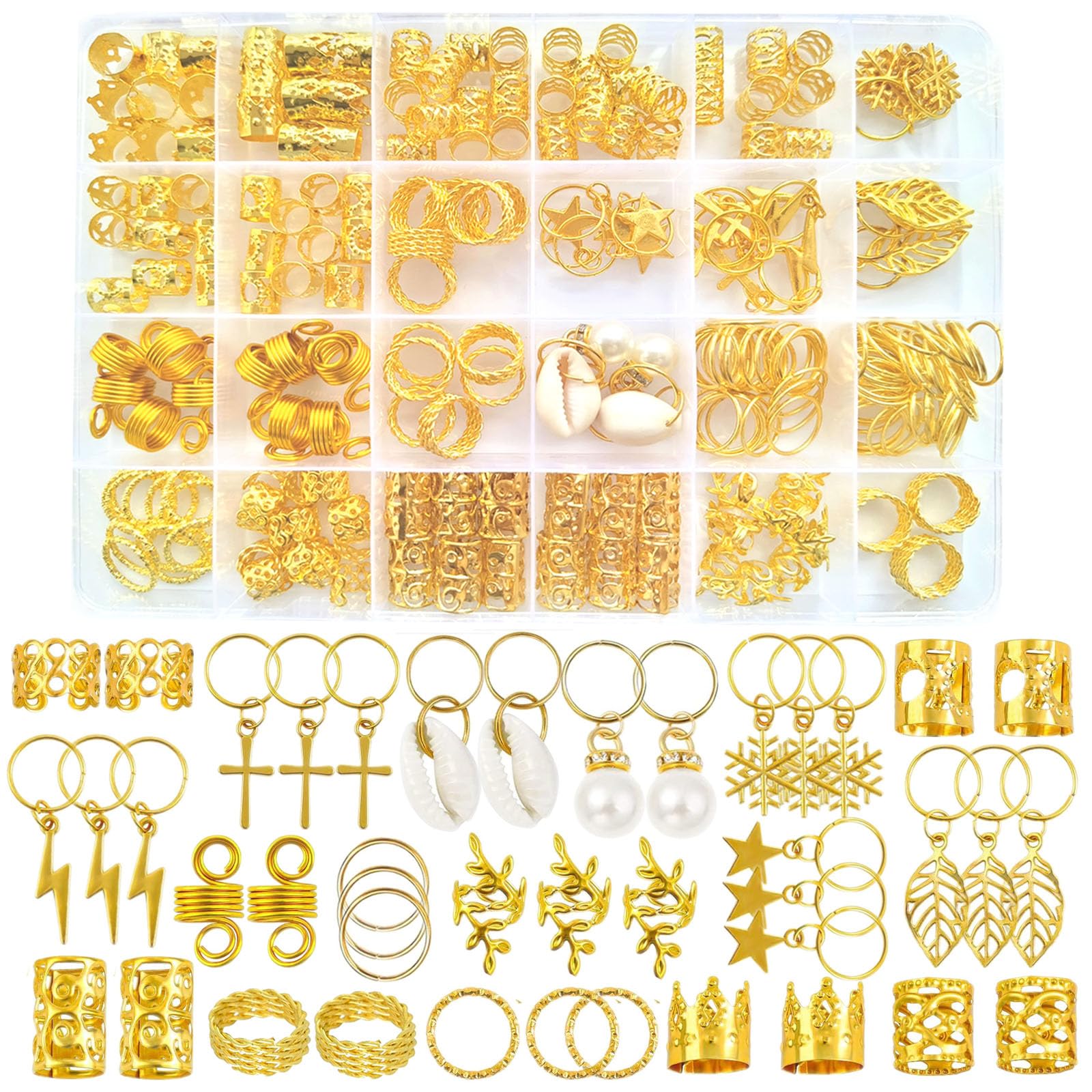 JIIVORS front packaging showing full 260-piece gold set and storage box, convenient organization