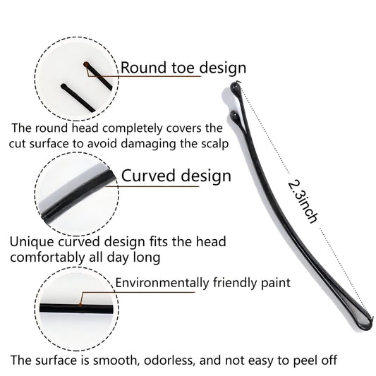 Jimmidy close-up of curved pin head showing rounded tip for scalp comfort