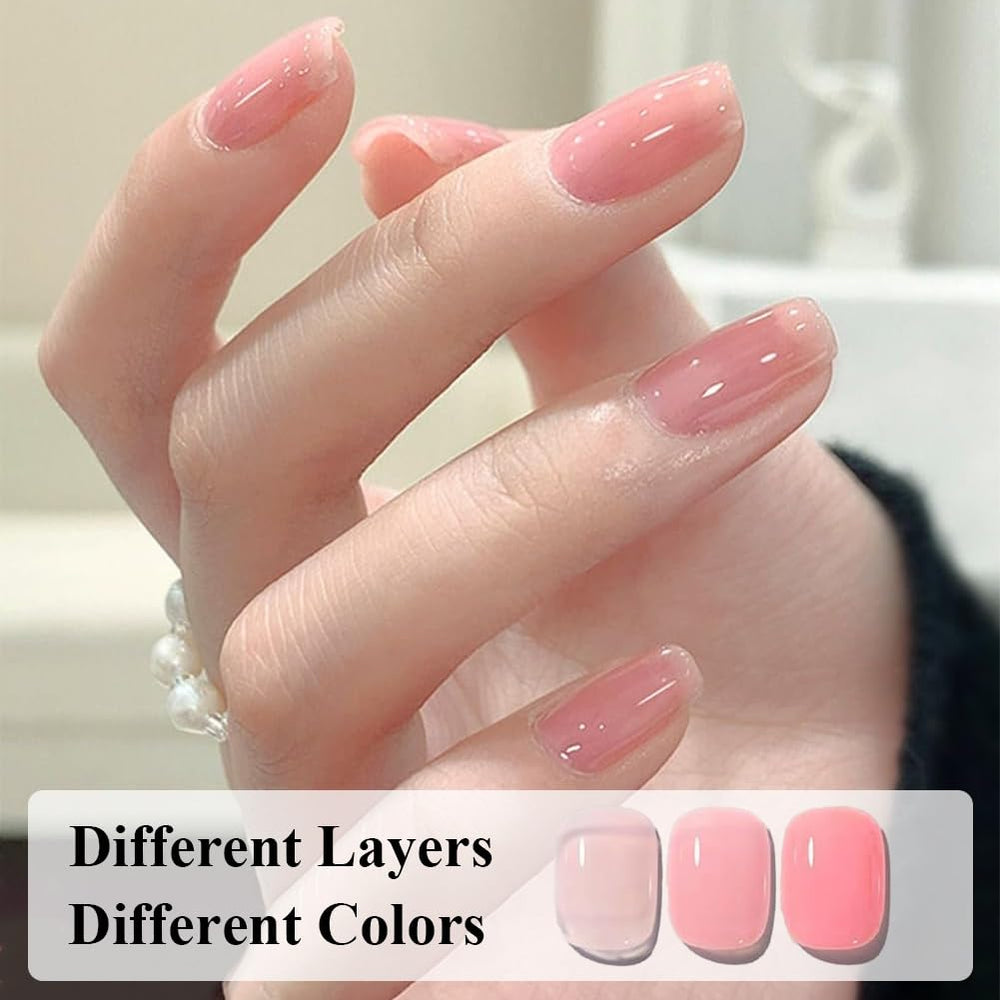 JimysCo COSMOO swatch on white tip illustrating sheer jelly translucence